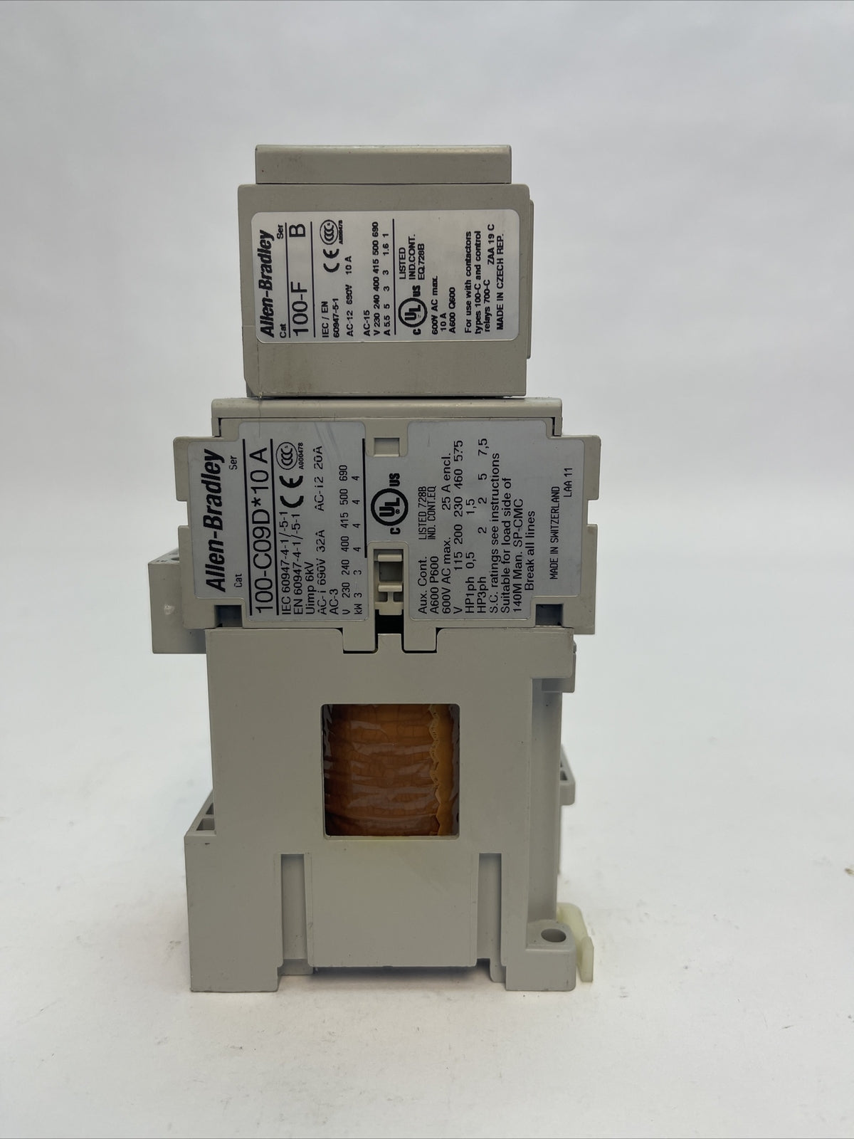 ALLEN BRADLEY 100-C09D*10 SER A CONTACTOR 600VAC 25A 7.5HP 3PH 100-F SER B 10A0
