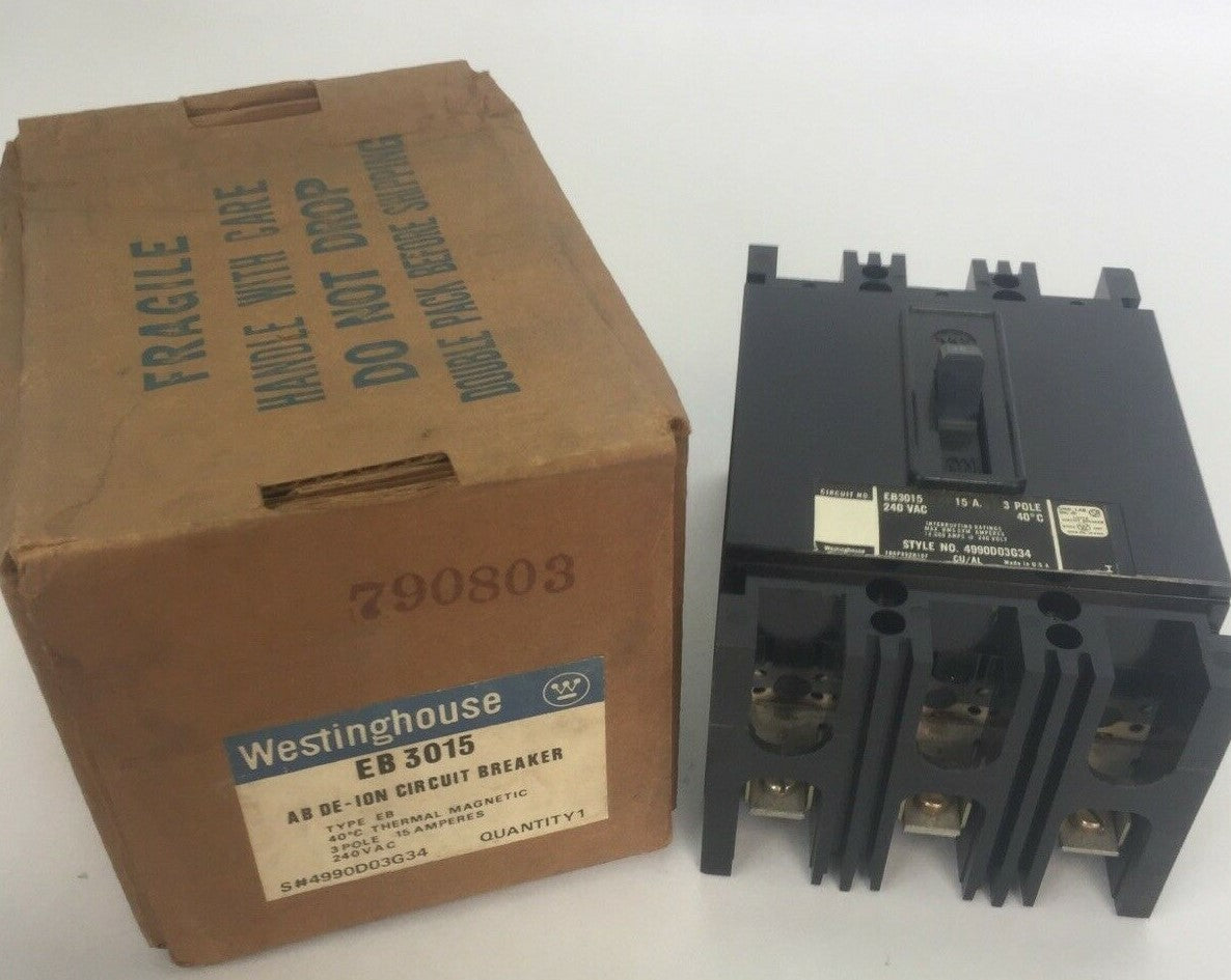 WESTINGHOUSE EB3015 AB DE-ION CIRCUIT BREAKER 15A 240VAC 3 POLE 4990D03G340