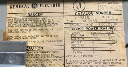 GE General Electric THFP361L 30A, 600VAC TYPE QMR TWIN PANELBOARD SWITCH5