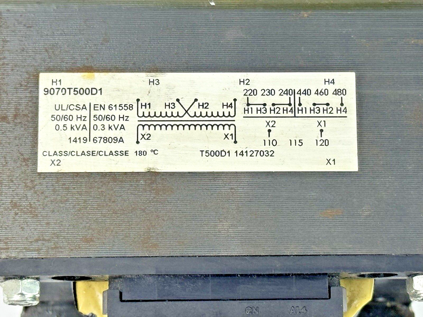 SQUARE D - 9070T500D1 - INDUSTRIAL CONTROL TRANSFORMER - 50/60 HZ, 0.5 KVA1