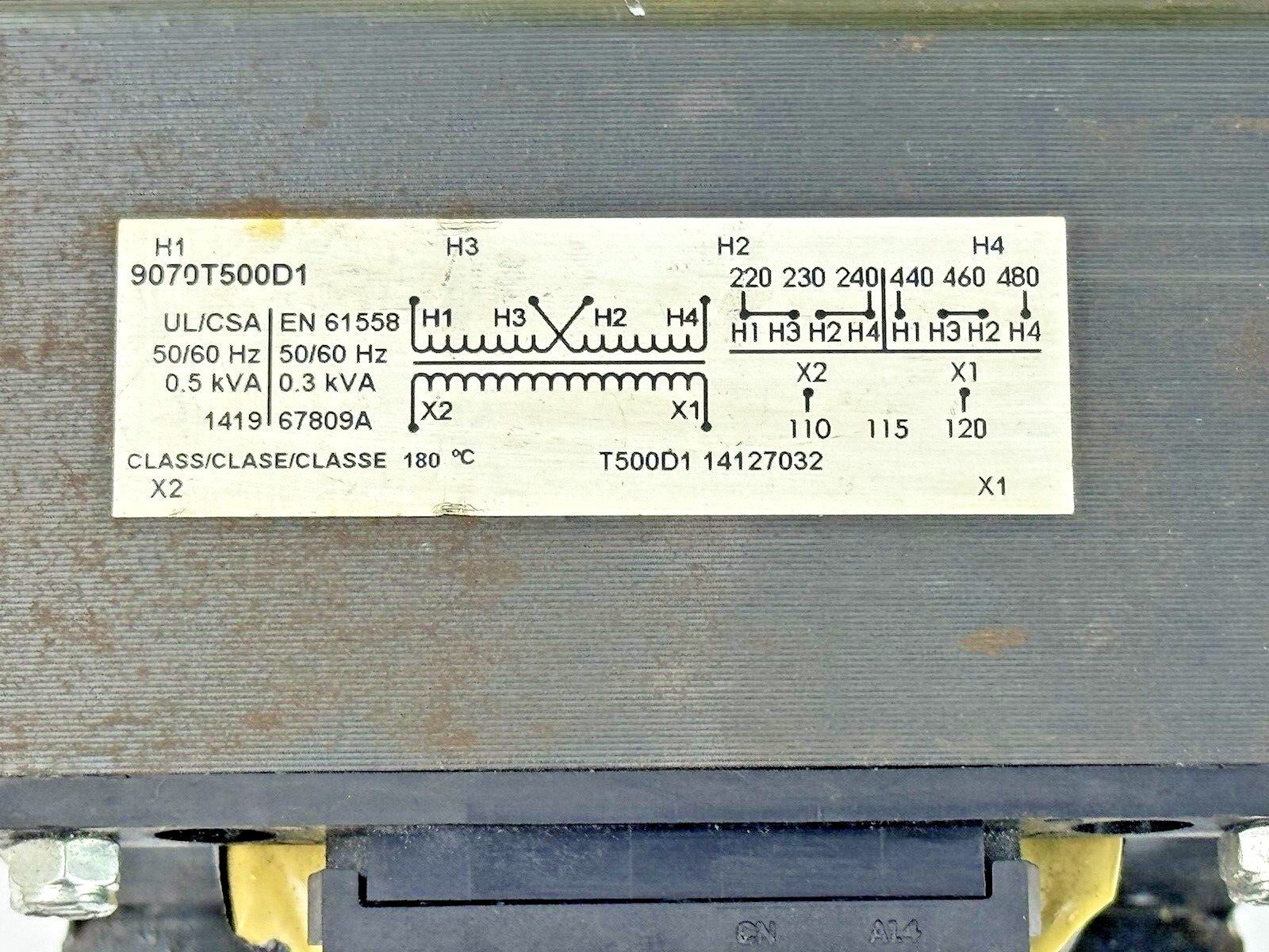 SQUARE D - 9070T500D1 - INDUSTRIAL CONTROL TRANSFORMER - 50/60 HZ, 0.5 KVA1