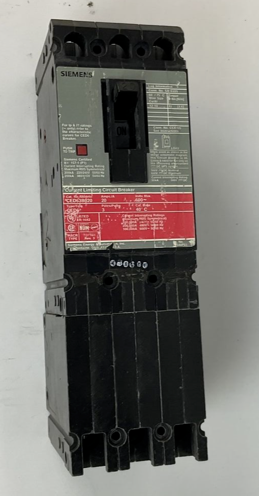 ITE SIEMENS CED63B020 CIRCUIT BREAKER 20A 600VAC 3POLE 50/60HZ0