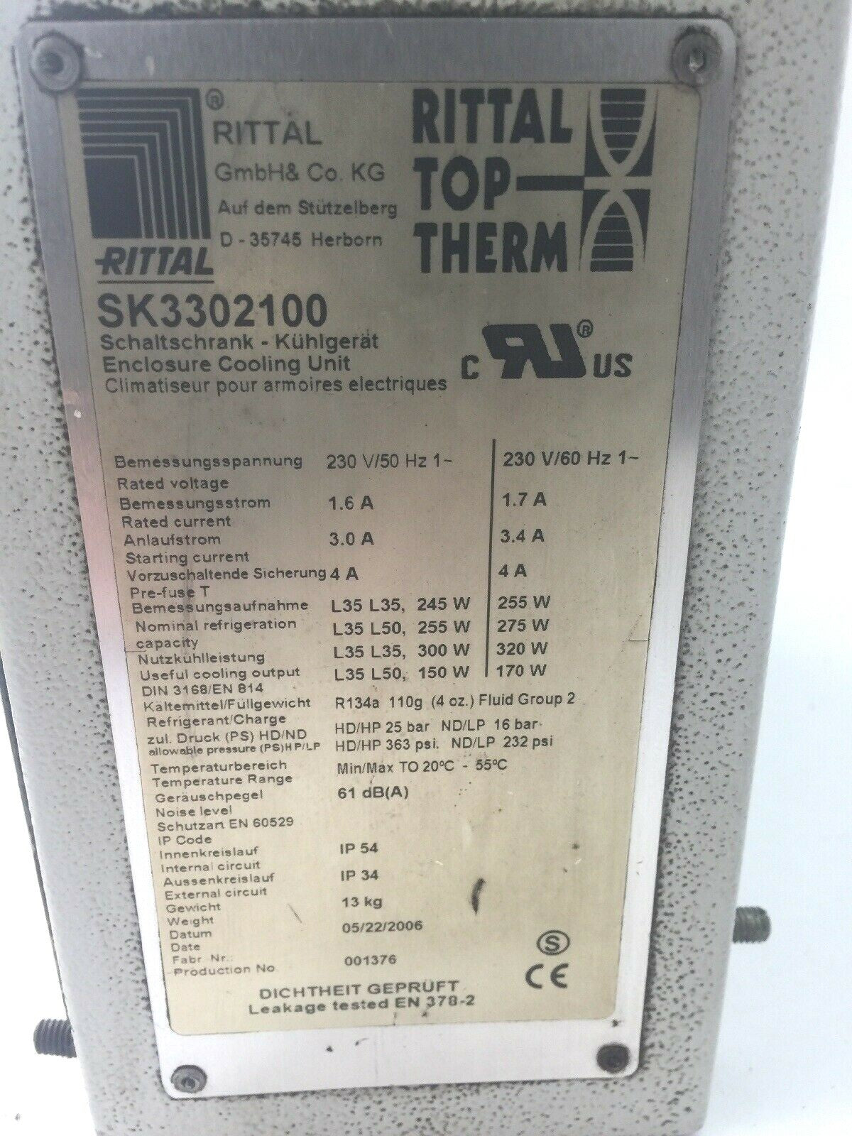 RITTAL SK3302100 ENCLOSURE COOLING UNIT 230V 60HZ MISSING FRONT COVER1