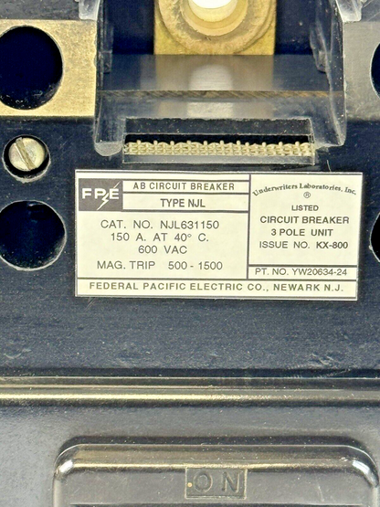 FPE - NJL631150 - MOLDED CASE CIRCUIT BREAKER - 150 A, 3 POLE, 600 VAC - NEW2