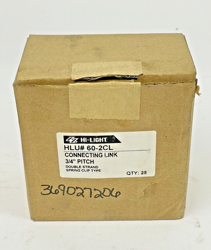 BOX OF 25 - HLU# 60-2CL - CONNECTING LINK 3/4" PITCH - DOUBLE STRAND SPRING CLIP0