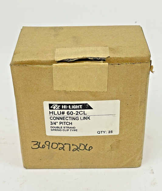 BOX OF 25 - HLU# 60-2CL - CONNECTING LINK 3/4" PITCH - DOUBLE STRAND SPRING CLIP0