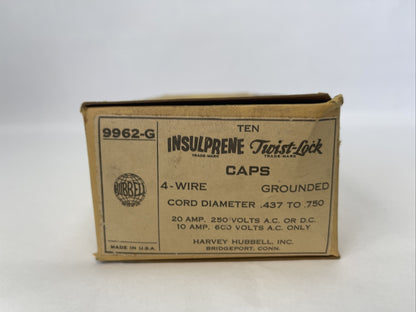 HUBBELL 9962-G CAPS 4WIRE GROUNDED 600VAC 10A 250V 20A CORD DIAMETER (BOX OF 10)0