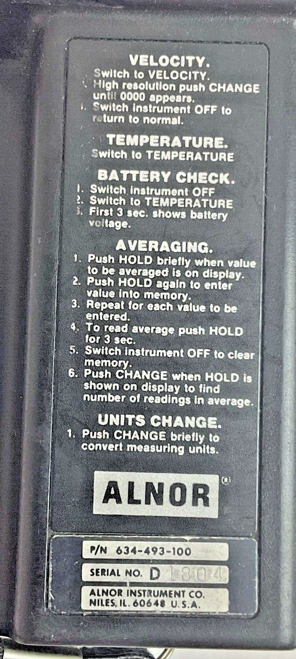 ALNOR 634-493-100 THERMO ANEMOMETER 8500D-I COMPUFLOW2