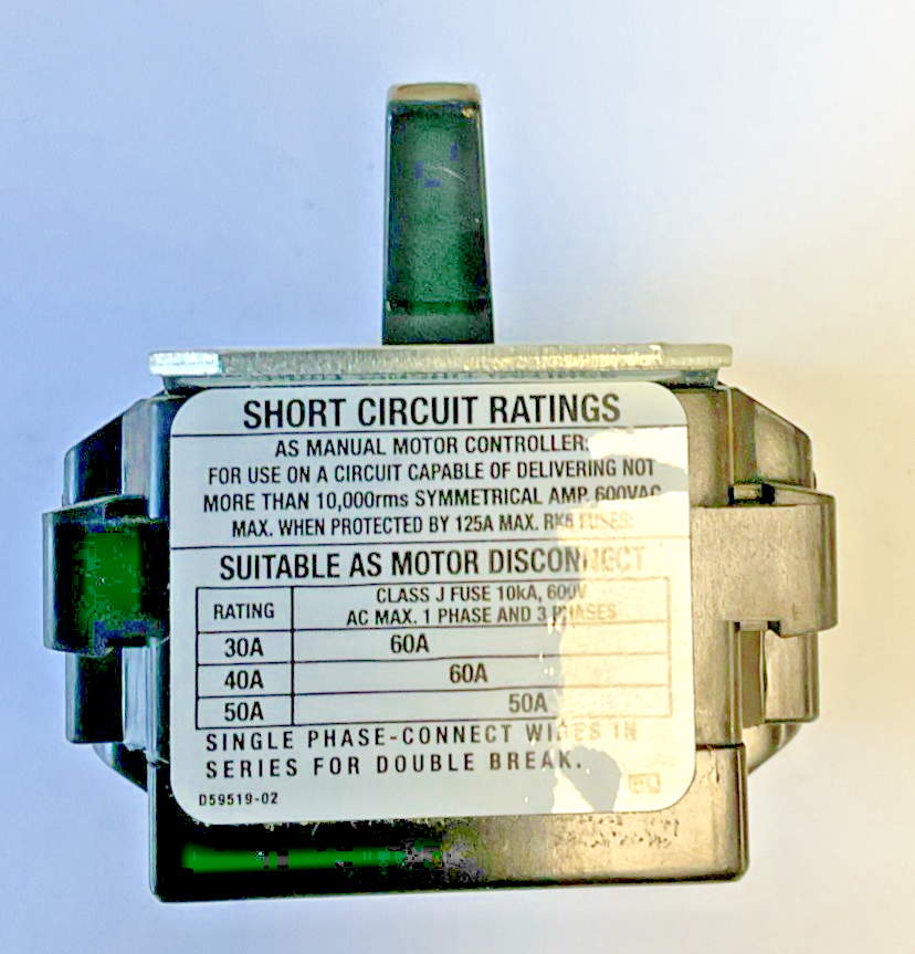 HUBBELL HBL7810D MANUAL MOTOR DISCONNECT 3POLE 3WIRE 30A 600VAC4