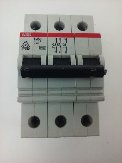 ABB S273, CIRCUIT BREAKER, K 16A, 3POLE, 277/480VAC, MAX 440, 10KA, VDE0660, NEW0