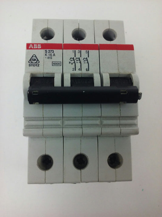 ABB S273, CIRCUIT BREAKER, K 16A, 3POLE, 277/480VAC, MAX 440, 10KA, VDE0660, NEW0
