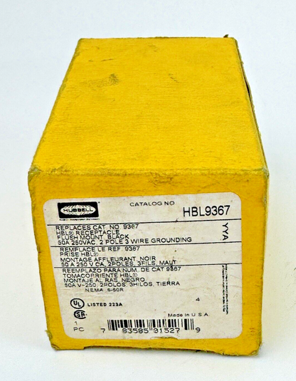 HUBBELL - HBL9367 - RECEPTACLE - FLUSH MOUNT, BLACK, 50A, 250VAC, 2 POLE, 3 WIRE3