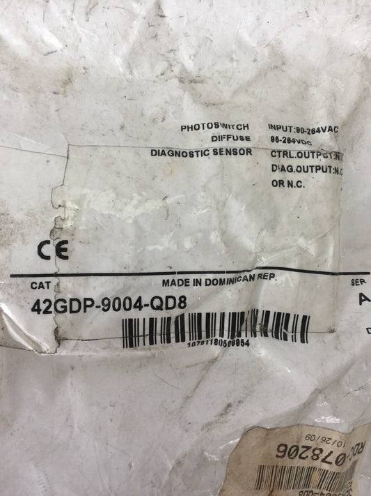 ALLEN BRADLEY 42GDP-9004-QD8 PHOTOSWITCH DIFFUSE DIAGNOSTIC SENSOR 90-264VAC 0