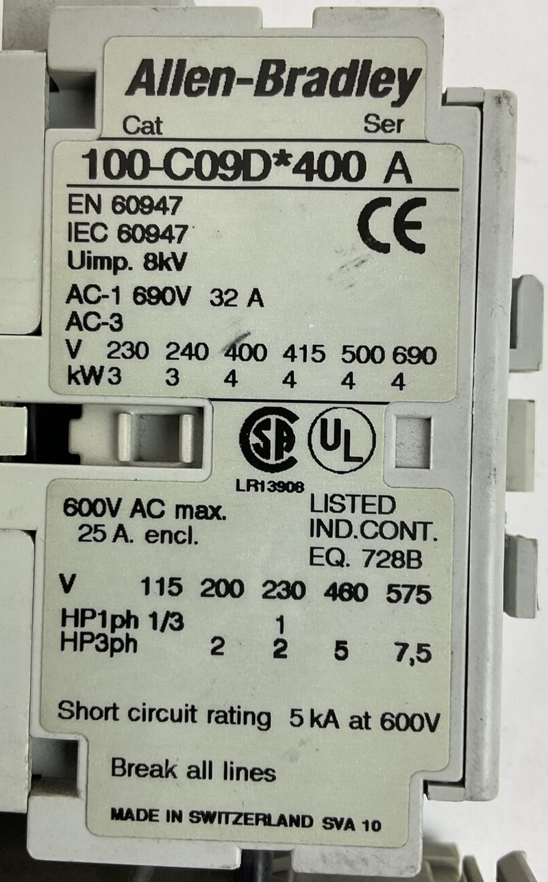 ALLEN BRADLEY STARTER 100-C09D*400 600VAC 25A 7.5HP COIL 24VDC 193-EA1DB 1-2.9A1