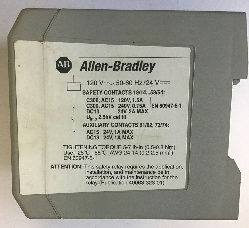 ALLEN BRADLEY 700-ZBR520AZ1 SAFETY RELAY SER.A 120VAC 24VDC 50-60HZ 6