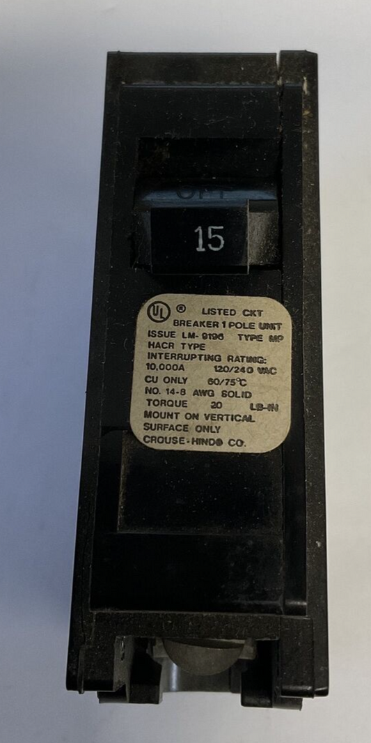 CROUSE-HINDS MP15 CIRCUIT BREAKER 15A 120/240VAC STYLE MP 2POLE ***LOTOF10***0