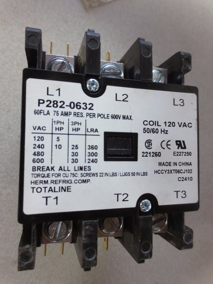 TOTALINE P282-0632 CONTACTOR - 120V COIL - 75A, 600V0
