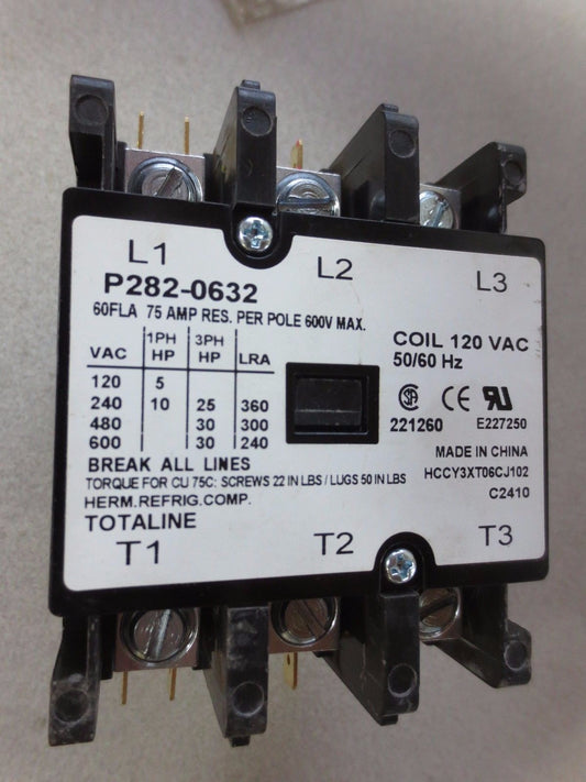 TOTALINE P282-0632 CONTACTOR - 120V COIL - 75A, 600V0