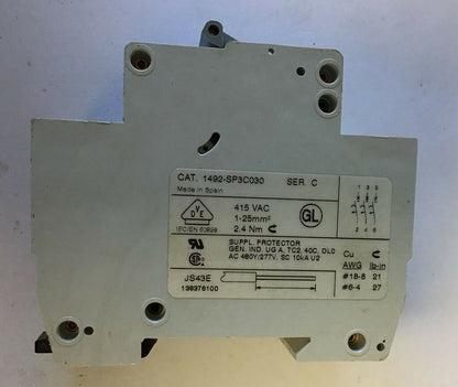 ALLEN BRADLEY 1492-SP3C030 CIRCUIT BREAKER SER.C 3A 415VAC1