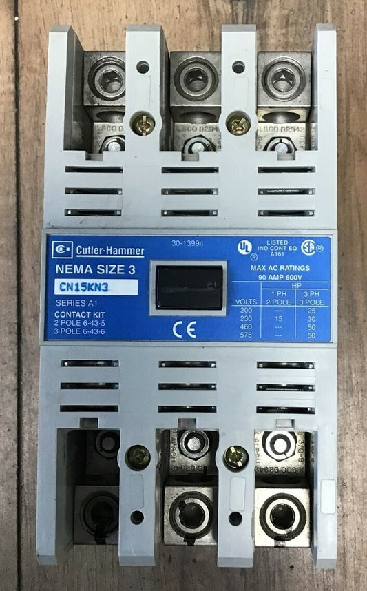 CUTLER HAMMER CONTACTOR CN15KN3 NEMA SIZE 3 SER. A1 W/ C320KGS32 AUX. CONTACT0