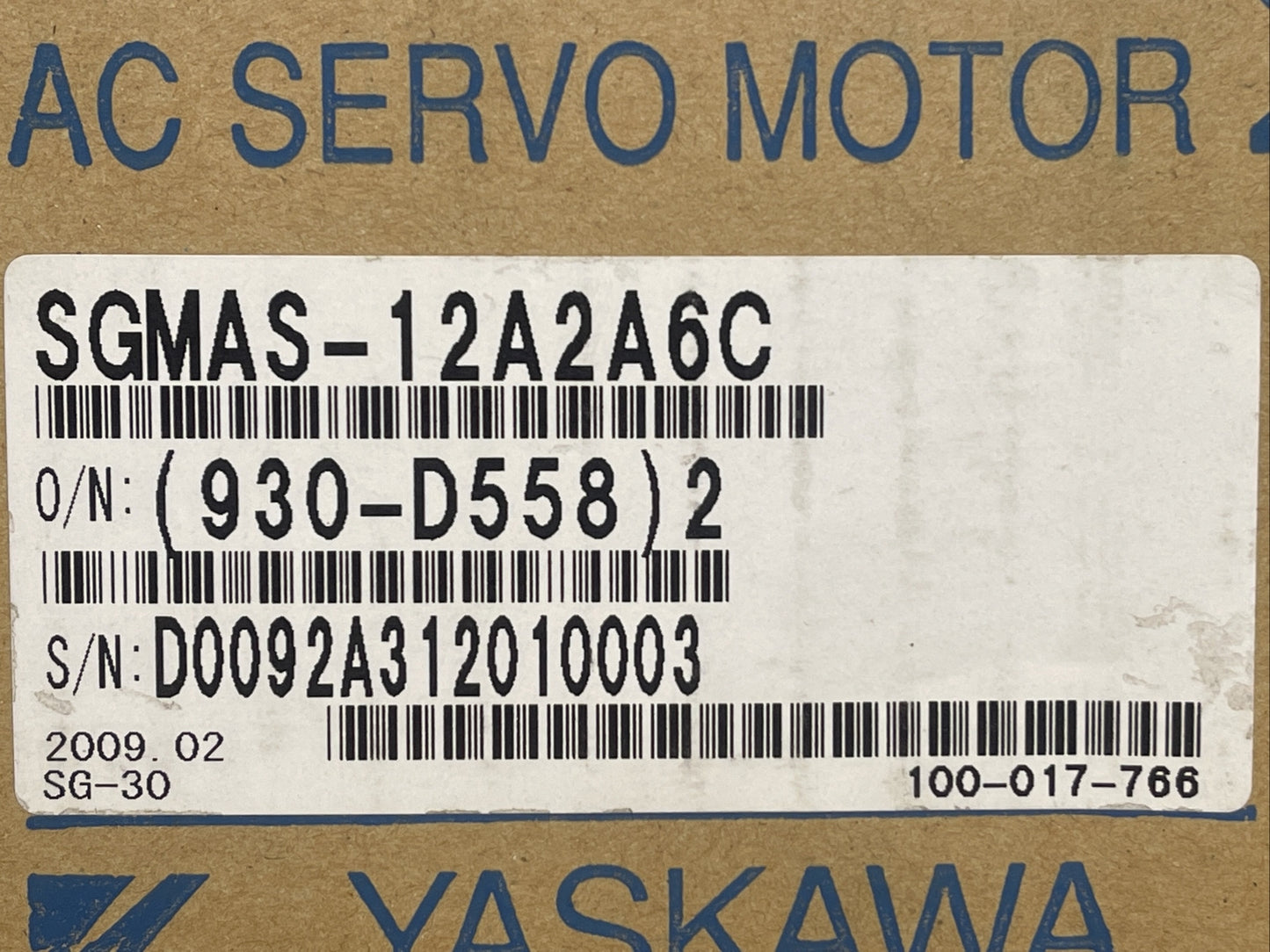 YASKAWA SGMAS-12A2A6C AC SERVO MOTOR 200V 1150W 8.5A 3.66Nm1