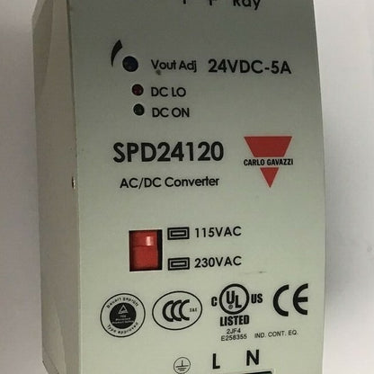 CARLO GAVAZZI SPD2120 AC/DC CONVERTER 24VDC-5A 115/230VAC 47-63HZ 2.8/1.4A 120W1