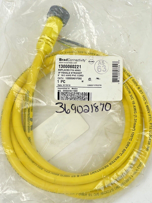 BRAD CONNECTIVITY-MOLEX -1300060221 - 6' 16/3 AWG PVC CORD - REPLACES P/N 409020