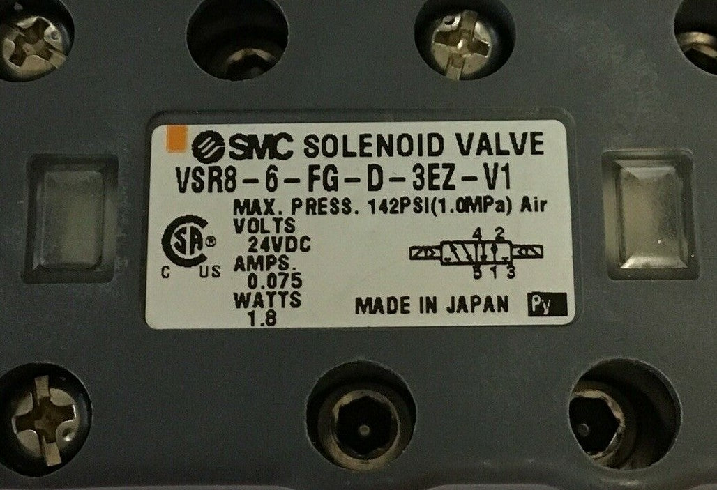 SMC VSR8-6-FG-D-3EZ-V1 SOLENOID VALVE 142PSI 24VDC 1.8WATT 0.075A1