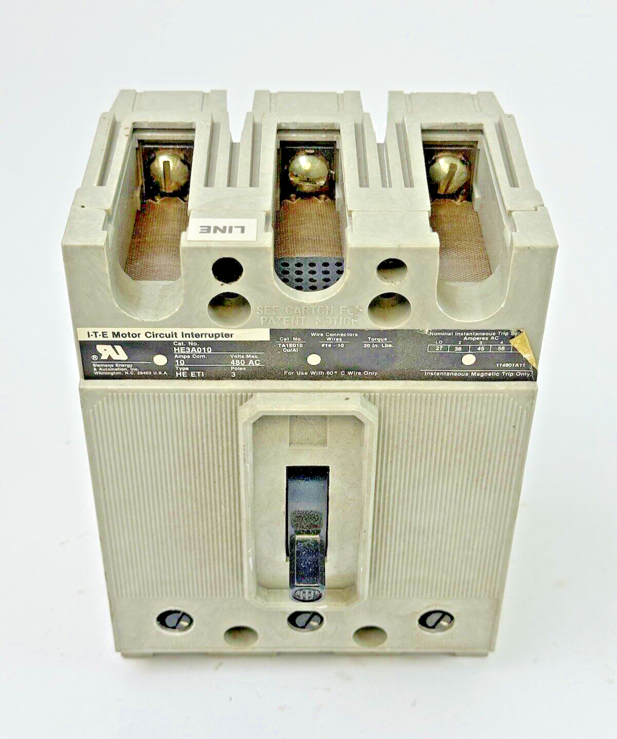 ITE - HE3A010 - MOTOR CIRCUIT INTERRUPTER - 10 A/3 POLE/480 VAC/TYPE HE ETI3