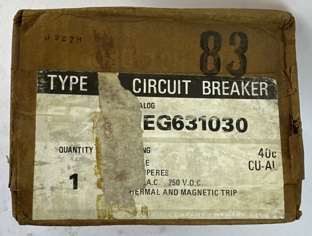 FPE HEG631030 TYPE AB CIRCUIT BREAKER 30AMP 600VAC 250VDC 3POLE0