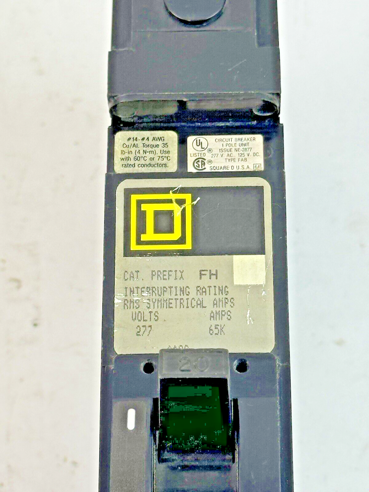 SQUARE D - FHB16020C - I-LINE MOLDED CASE CIRCUIT BREAKER - 1 POLE/ 20 A/ 277VAC2
