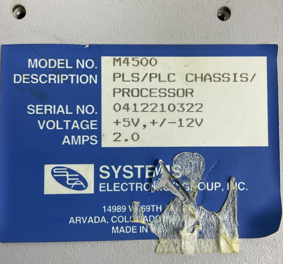 SEA M4500 PLS/PLC CHASSIS PROCESSOR +5V, +/-12V 2.0AMPS1