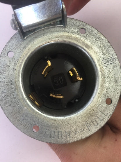 HUBBELL 3768 TWIST-LOCK FLANGED INLET WITH LIFT COVER 250VDC 600VAC 50A 4-WIRE6