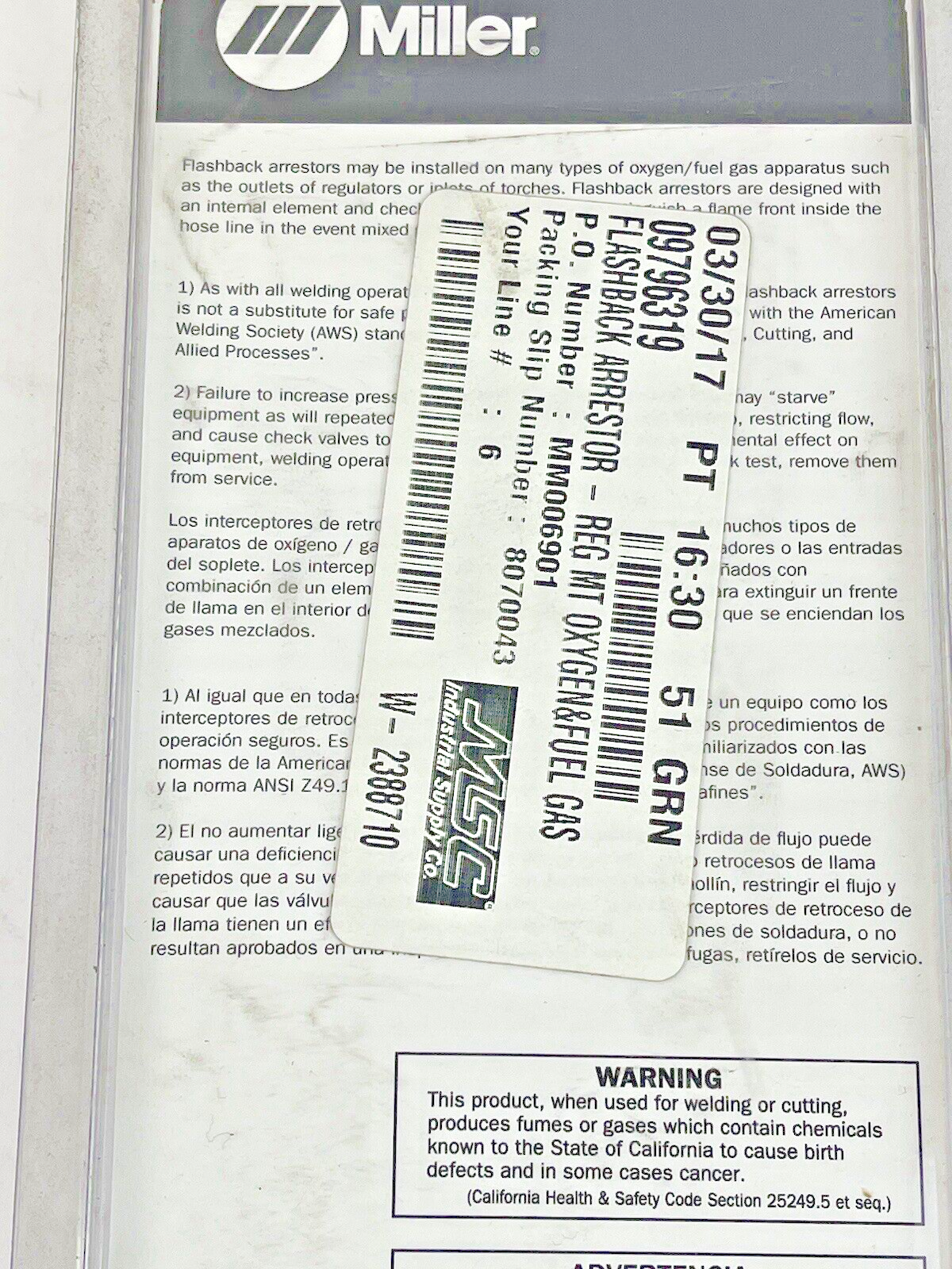 MILLER - H753 - Flashback Arrestor Set: Regulator Mount, 9/16"-18, Oxygen & Fuel4