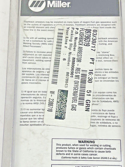 MILLER - H753 - Flashback Arrestor Set: Regulator Mount, 9/16"-18, Oxygen & Fuel4
