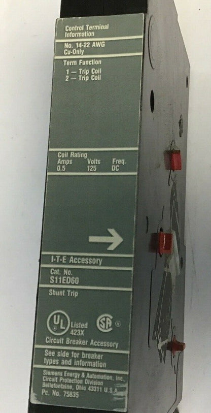 ITE SHUNT TRIP S11ED60 0.5A 125V FREQ.DC 1