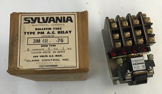 SYLVANIA 7303 3M4R-76 TYPE PM AC RELAY / 110-120V / 4 N.O. / 4 N.C./ NEW SURPLUS0