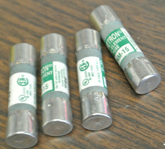 LOT of 4 / BUSS FNM15 FUSETRON DUAL-ELEMENT FUSE / 15A / 125V / NEW SURPLUS0