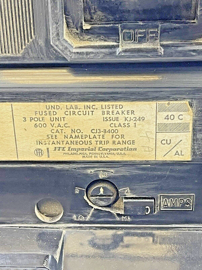 ITE - CJ3-B400 - FUSED CIRCUIT BREAKER - 400A/3 POLE/600VAC WITH 400 AMP TRIP2