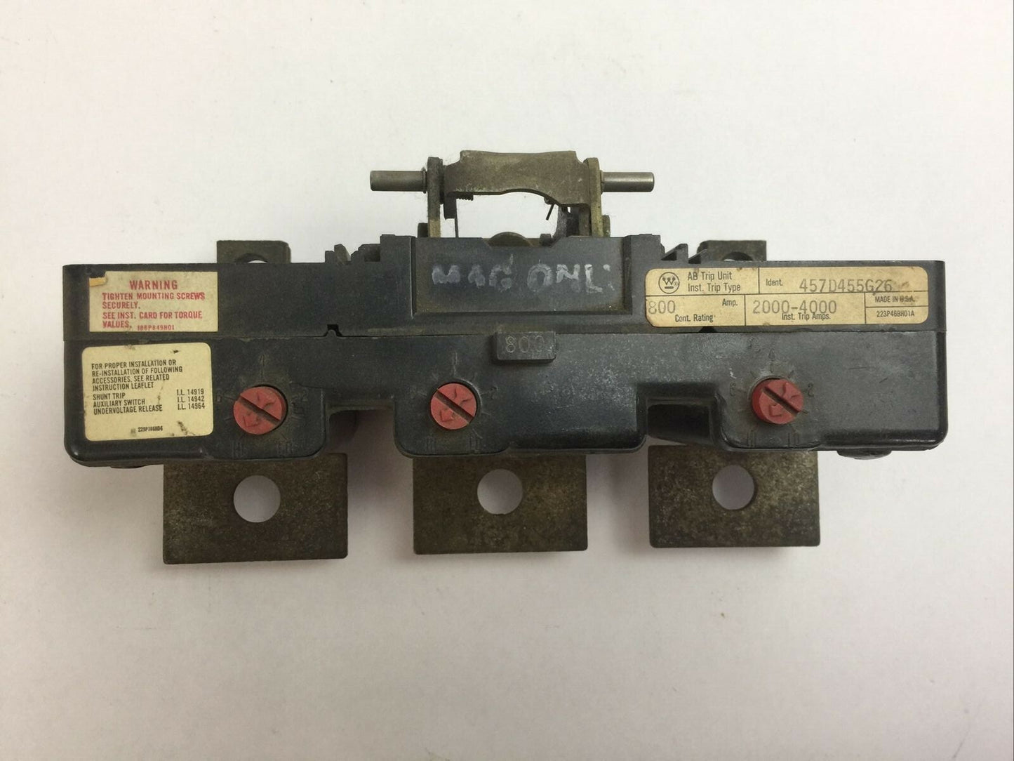 WESTINGHOUSE 457D455G26 AB TRIP UNIT 800AMP 3POLE INST TRIP 2000-4000A0