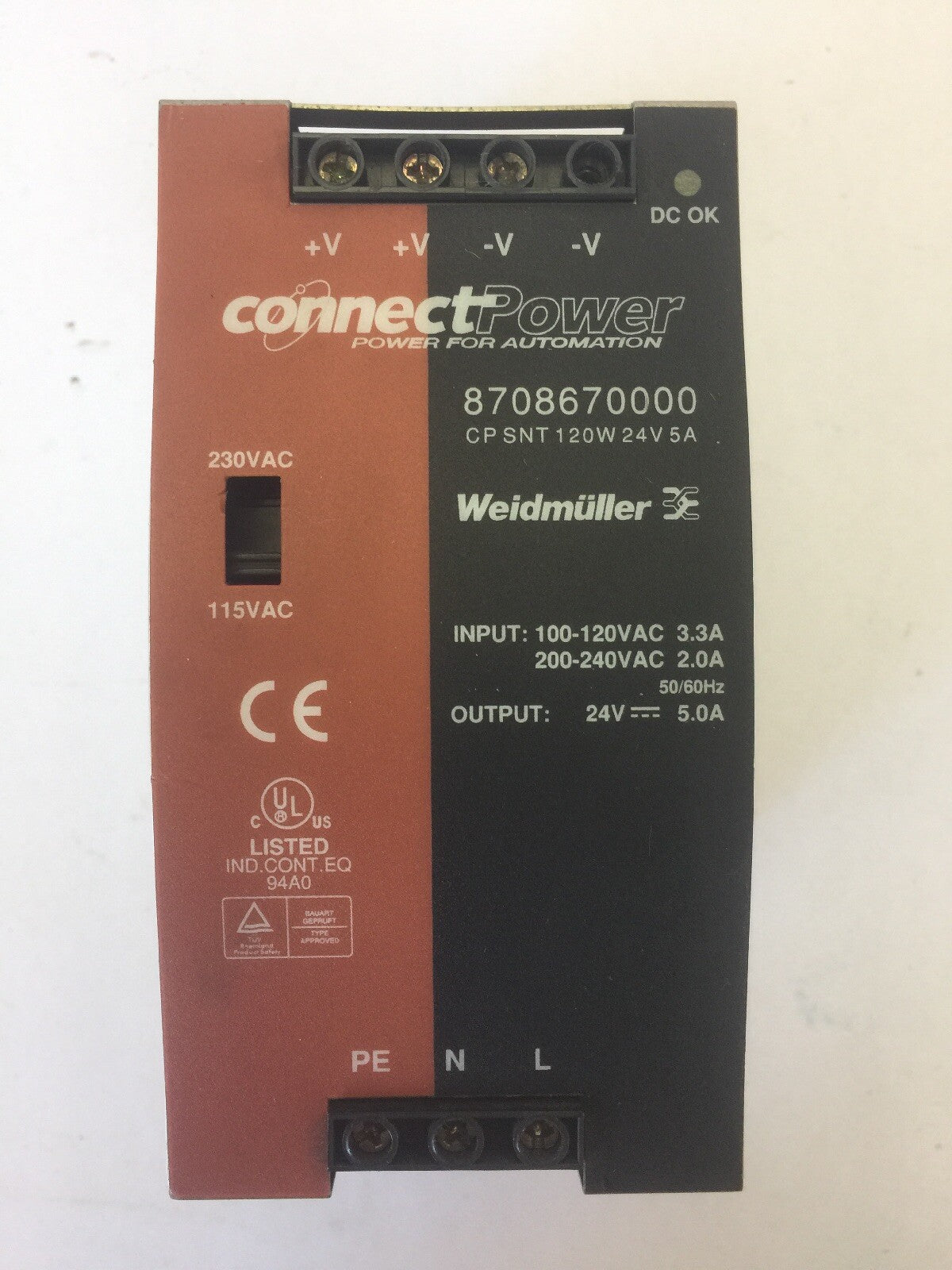 WEIDMULLER 8708670000 POWER SUPPLY INPUT 100-120VAC 200-240VAC OUTPUT 24VDC 5A0
