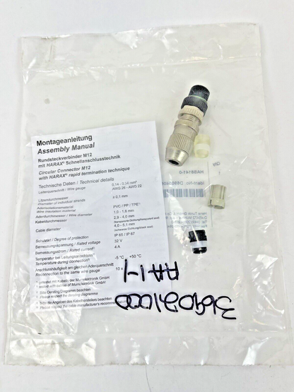 TURCK - HAS8141-0 - CIRCULAR CONNECTOR M12 - BS8146-0 - W/ HARAX RAPID TERMINAT3