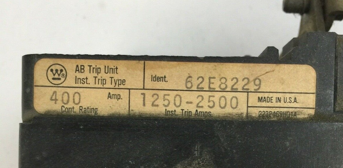 WESTINGHOUSE 62E8229 AB TRIP UNINT 400AMP 1250-2500 INST TRIP AMPS1