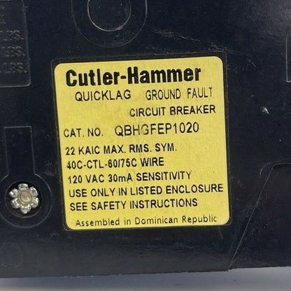 CUTLER HAMMER QBHGFEP1020 QUICKLAG GROUND FAULT CIRCUIT BREAKER 20A 1P 120VAC1