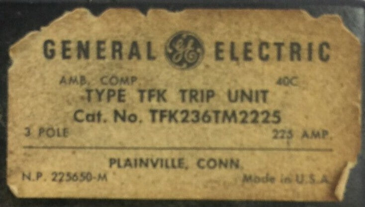 GE TFK236TM2225 TRIP UNIT 225AMP 3POLE1