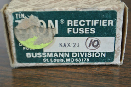 BOX of 10 / BUSS KAX20 RECTIFIER / SEMICONDUCTOR FUSE / 20A / 250V / NEW SURPLUS4