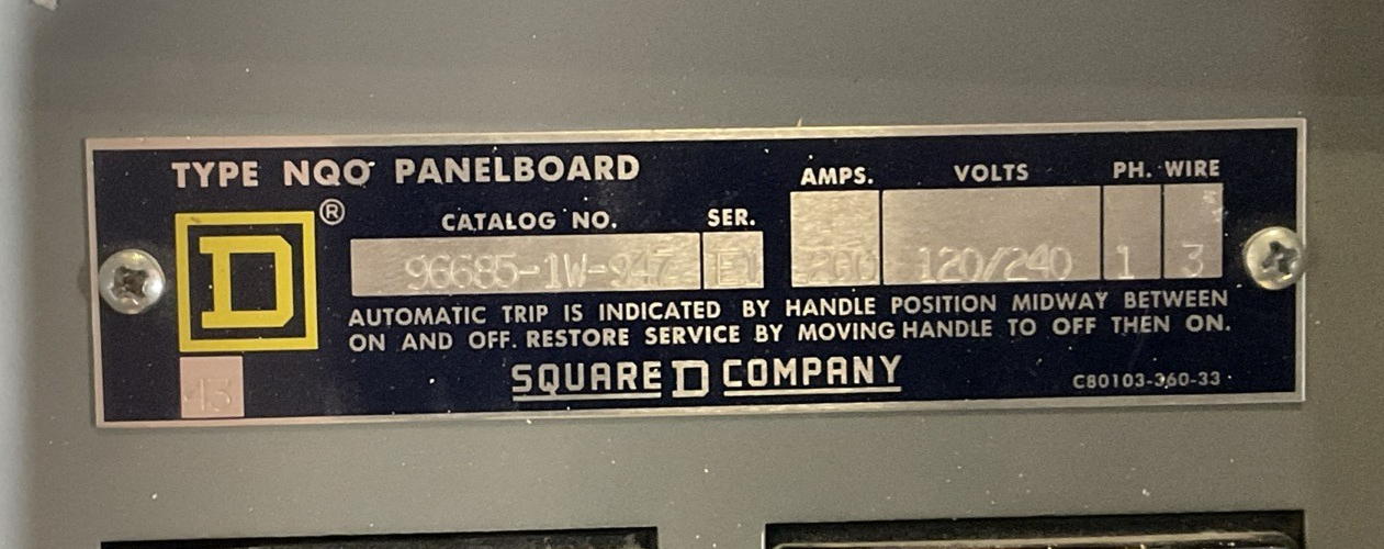 SQUARE D MSC50TS BREAKER PANELBOARD TYPE 1 SER E1 200A 120/240V 150AMP MAIN2