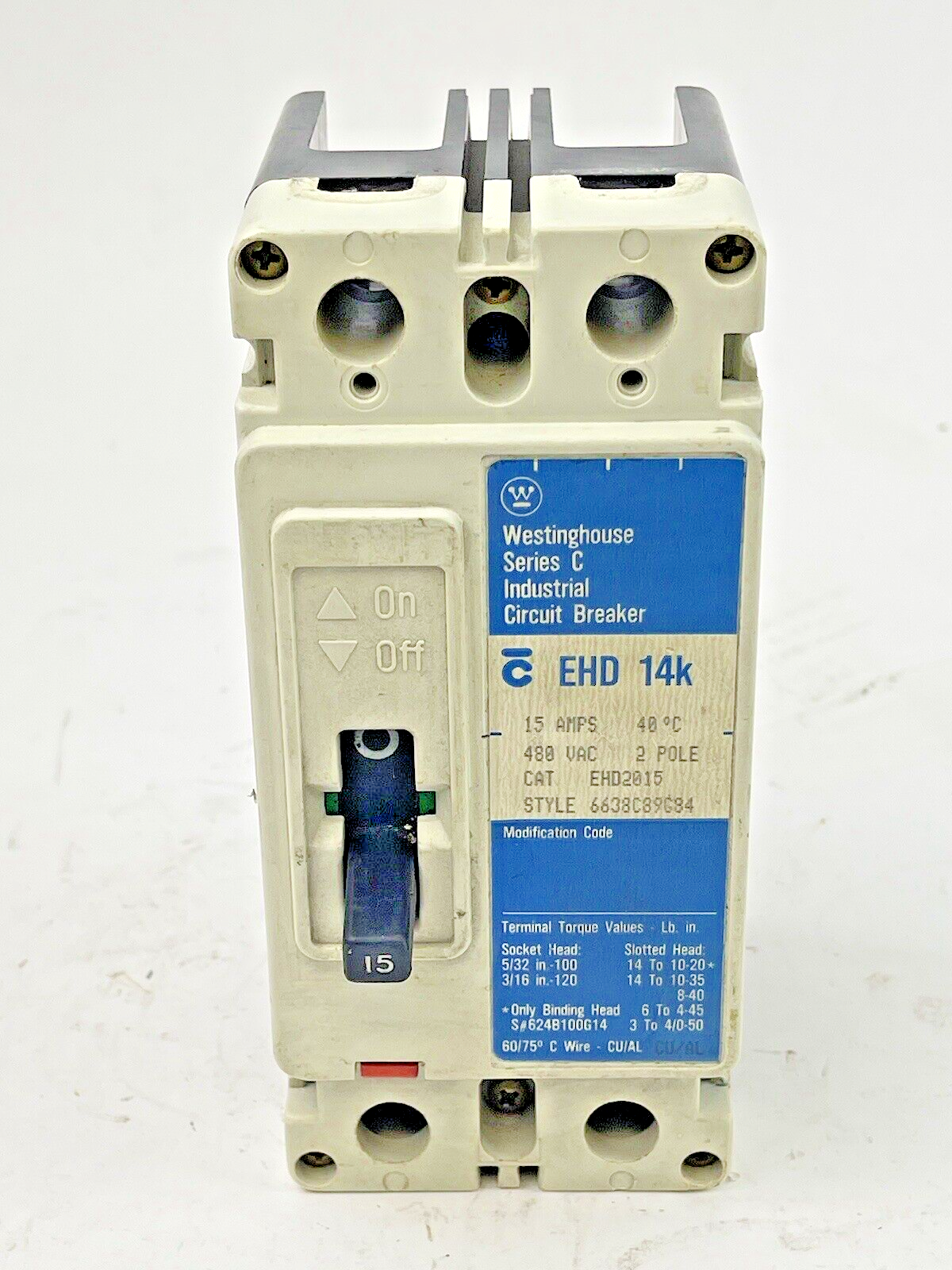 CUTLER HAMMER - WESTINGHOUSE - EHD2015 -  CIRCUIT BREAKER - 15A/2 POLE/480 VAC1
