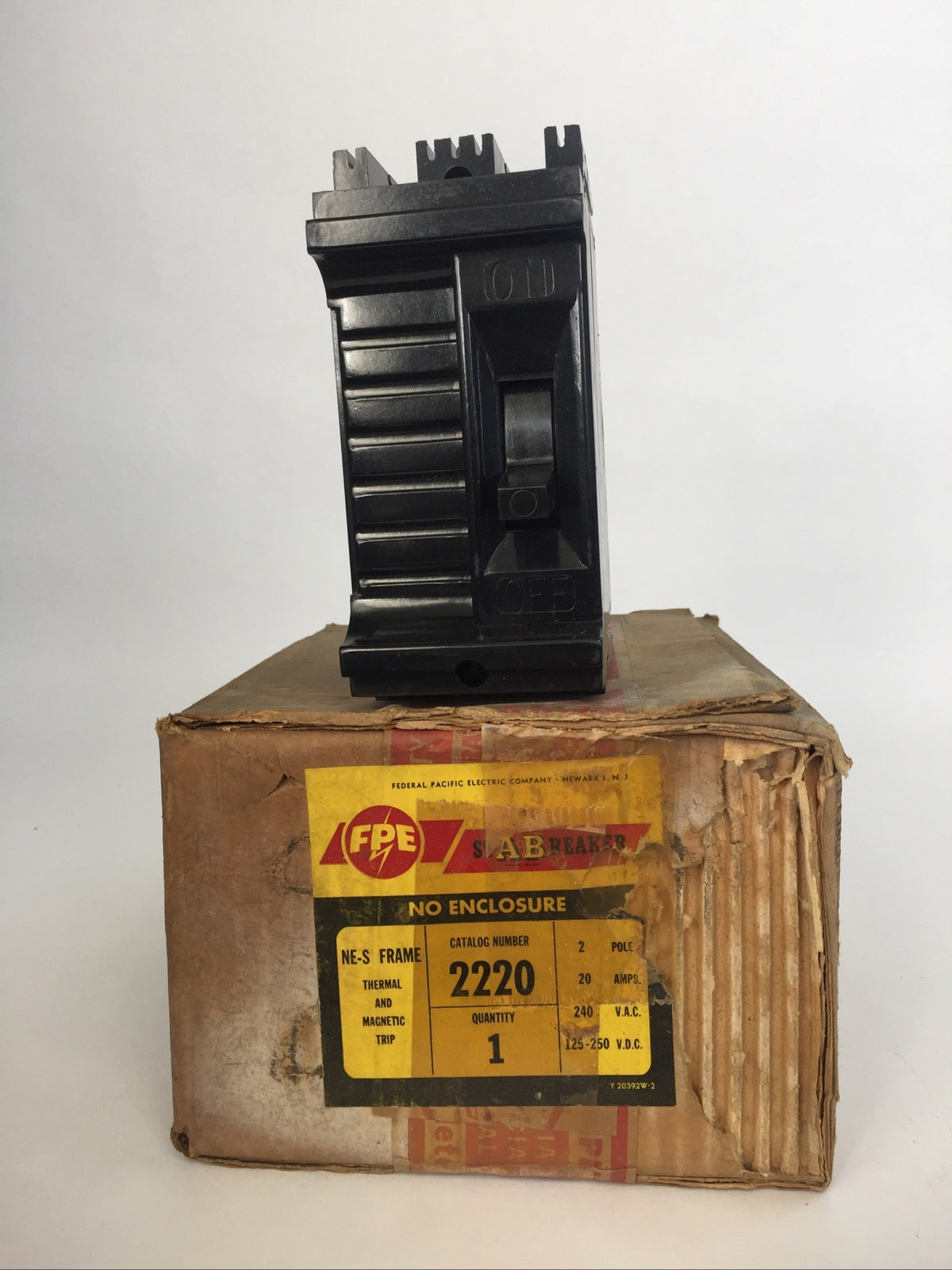 FPE 2220 CIRCUIT BREAKER NE-S FRAME 2POLE 20A 240VAC 125-250VDC FEDERAL PACIFIC0