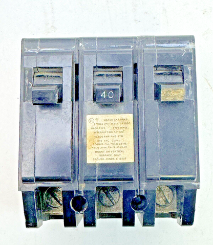 CROUSE-HINDS - MP-A340 - CIRCUIT BREAKER - 40A, 3 POLE, 240 VAC, MP-A-3402